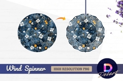 Floral pattern on dark blue Round Wind Spinner PNG Product Image 1