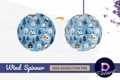 Snowy winter village pattern christmas trees Round Wind Spin Product Image 1