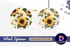 Seamless pattern with sunflowers and dots Round Wind Spinner Product Image 1