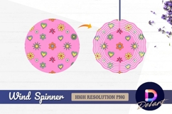 Pink background with colorful hearts Round Wind Spinner PNG Product Image 1
