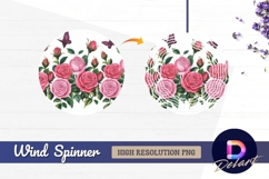 Pink roses and butterflies watercolor Round Wind Spinner PNG Product Image 1