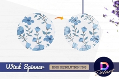Blue flowers leaves pattern round wind spinner png Product Image 1