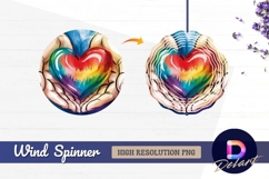 Hands holding rainbow heart round wind spinner png Product Image 1