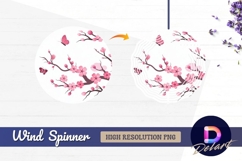 Pink cherry blossom with butterflies round wind spinner png Product Image 1