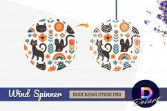 Retro black cats with flowers and Round Wind Spinner PNG Product Image 1