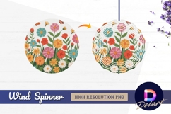 Colorful flowers butterflies vector Round Wind Spinner PNG Product Image 1