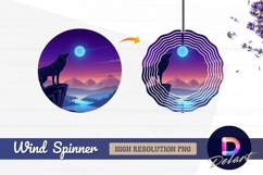 Wolf howling at moon vector landscape Round Wind Spinner PNG Product Image 1