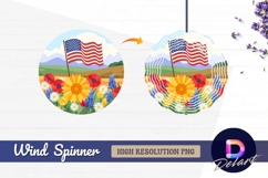 American flag and flowers cartoon round wind spinner png Product Image 1