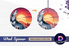 Howling wolf at sunset scenic vector Round Wind Spinner PNG Product Image 1