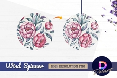 Watercolor pink peonies and foliage Round Wind Spinner PNG Product Image 1