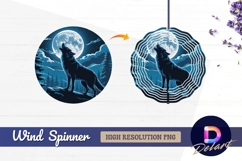 Wolf howling at the moon night scene Round Wind Spinner PNG Product Image 1