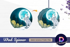 Wolf howling at moon in winter Round Wind Spinner PNG Product Image 1