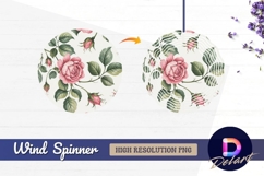 Pink roses and buds floral watercolor Round Wind Spinner PNG Product Image 1