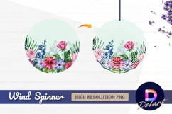 Watercolor floral border with roses Round Wind Spinner PNG Product Image 1