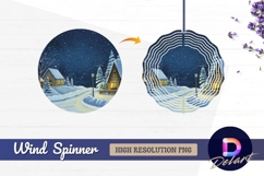Snowy winter village houses under Round Wind Spinner PNG Product Image 1