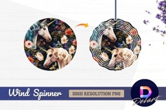 Floral unicorns dark background Round Wind Spinner PNG Product Image 1