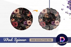 Dark floral pattern with roses Round Wind Spinner PNG Product Image 1