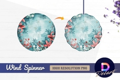 Floral frame with textured turquoise Round Wind Spinner PNG Product Image 1