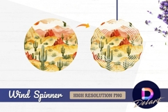 Watercolor cactus desert landscape Round Wind Spinner PNG Product Image 1