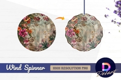 Floral arrangement on distressed Round Wind Spinner PNG Product Image 1