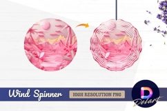 Pink paradise landscape with palm Round Wind Spinner PNG Product Image 1
