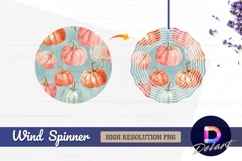 Watercolor pumpkins on blue Round Wind Spinner PNG Product Image 1