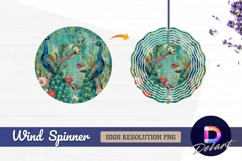 Two peacocks amid floral foliage Round Wind Spinner PNG Product Image 1