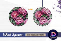 Embroidered pink roses and green Round Wind Spinner PNG Product Image 1