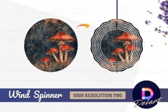 Amanita mushroom group in autumnal Round Wind Spinner PNG Product Image 1