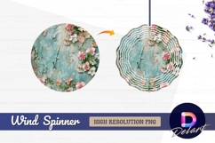 Floral blossoms on distressed teal Round Wind Spinner PNG Product Image 1