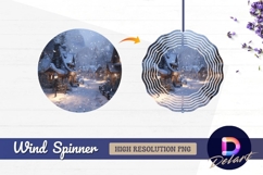 Snowy village street at night in Round Wind Spinner PNG Product Image 1
