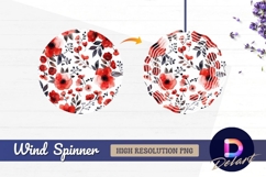 Red watercolor floral pattern on Round Wind Spinner PNG Product Image 1