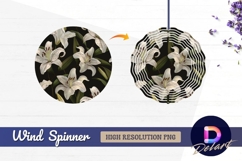 Elegant white lily floral pattern on Round Wind Spinner PNG Product Image 1