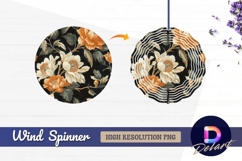 Floral pattern orange and cream Round Wind Spinner PNG Product Image 1