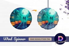 Spooky halloween night with pumpkins Round Wind Spinner PNG Product Image 1
