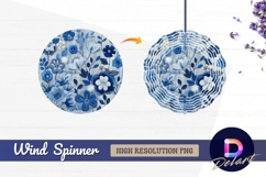 Blue embroidered floral Round Wind Spinner PNG Product Image 1