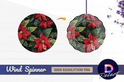 Poinsettia pine branch festive floral Round Wind Spinner PNG Product Image 1