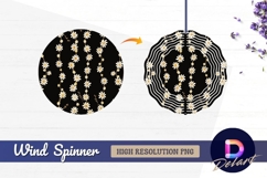 Daisy floral pattern black background Round Wind Spinner PNG Product Image 1