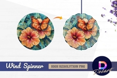 Watercolor butterfly hibiscus flowers Round Wind Spinner PNG Product Image 1