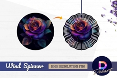 Colorful rose with leaves on dark Round Wind Spinner PNG Product Image 1