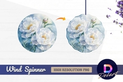 Elegant white peonies watercolor Round Wind Spinner PNG Product Image 1