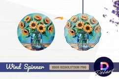 Sunflowers in jar painting colorful Round Wind Spinner PNG Product Image 1