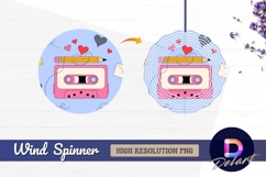 Cassette tape pencil hearts and Round Wind Spinner PNG Product Image 1