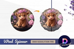 Cute highland calf with floral crown Round Wind Spinner PNG Product Image 1