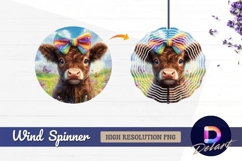 Cute cow with rainbow bow and Round Wind Spinner PNG Product Image 1