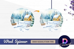 Watercolor winter landscape with Round Wind Spinner PNG Product Image 1