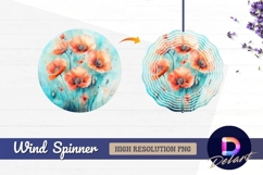 Watercolor poppies with butterflies Round Wind Spinner PNG Product Image 1