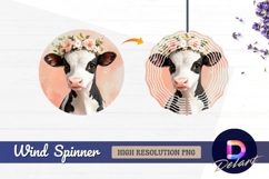 Calf wearing floral crown cute farm Round Wind Spinner PNG Product Image 1