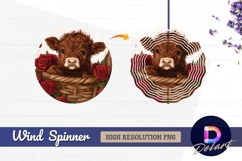 Cute highland calf in basket with Round Wind Spinner PNG Product Image 1
