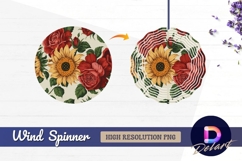 Roses and sunflowers floral pattern Round Wind Spinner PNG Product Image 1